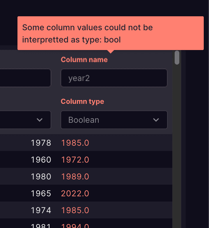 CSV error tooltips